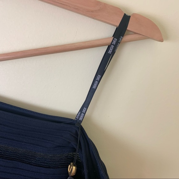 NWT Tadashi Shoji One Shoulder Mesh Illusion Cutout Navy Blue Dress in Large - Picture 8 of 16